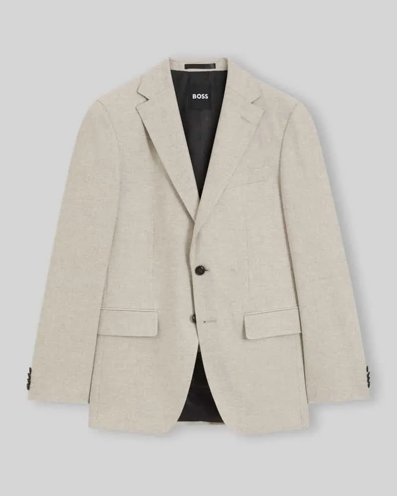HUGO BOSS Slim Fit Sakko aus Wolle mit Brusttasche Beige