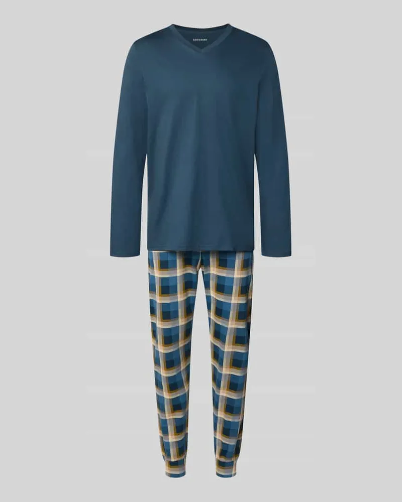 Schiesser Relaxed Fit Schlafanzug aus reiner Baumwolle Blau