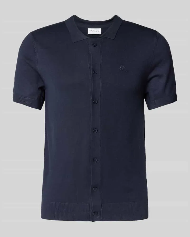 Lindbergh Slim Fit Freizeithemd mit Logo-Stitching Modell 'Ecovero Dunkelblau