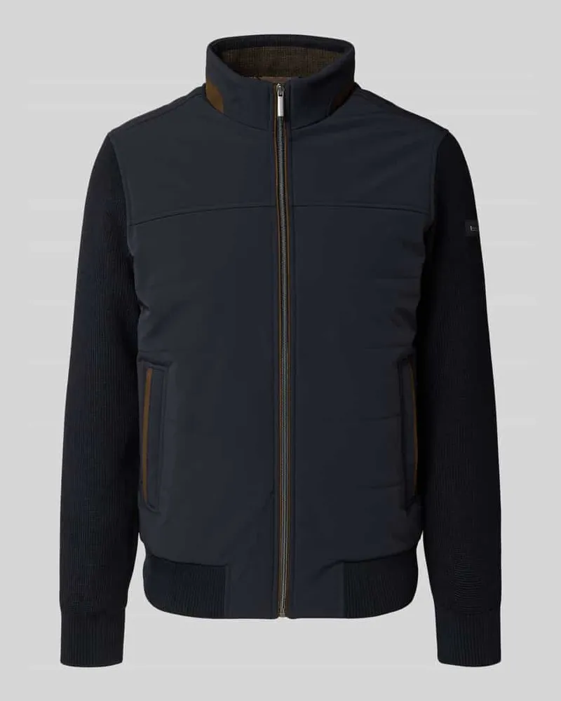 Bugatti Slim Fit Strickjacke mit Stehkragen Marine