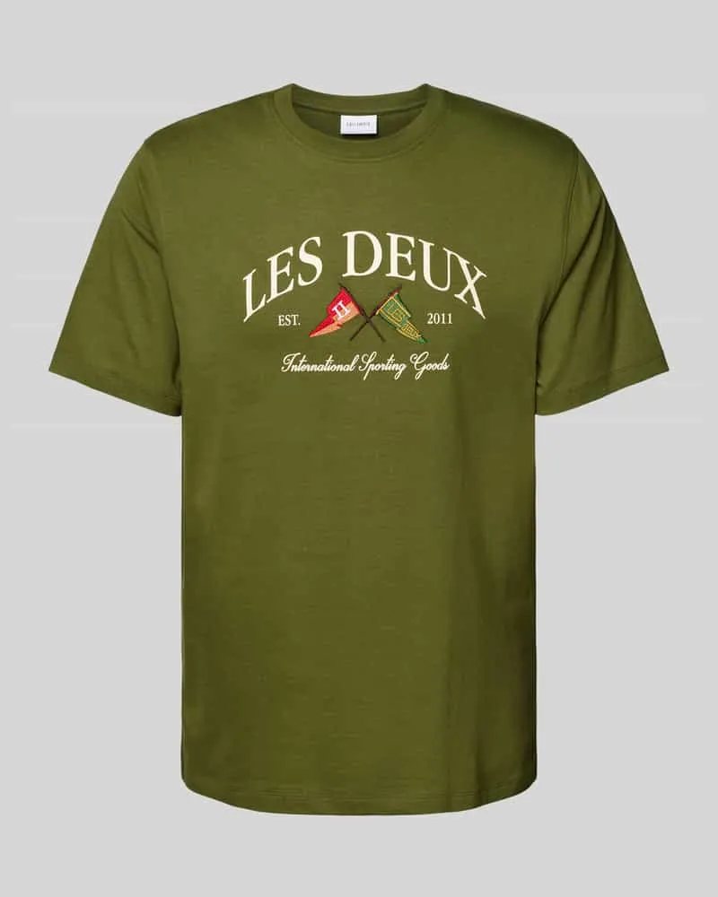LES DEUX T-Shirt mit Label-Stitching Modell 'Ivy Khaki