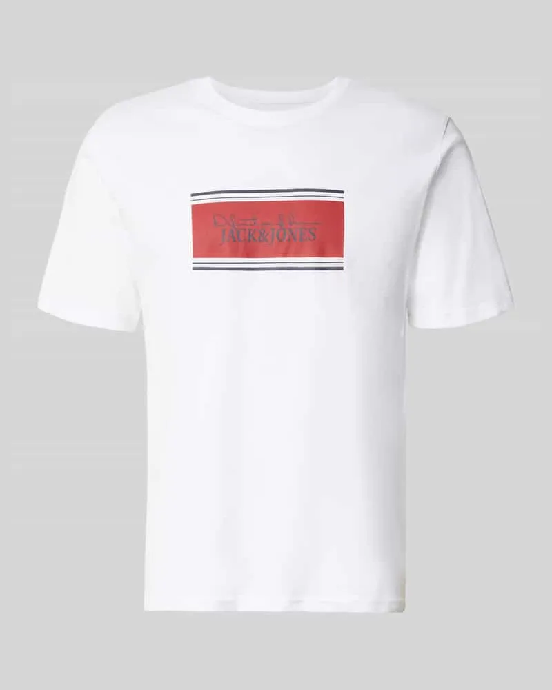 Jack & Jones Regular Fit T-Shirt mit Logo-Print Modell 'Buster Weiss
