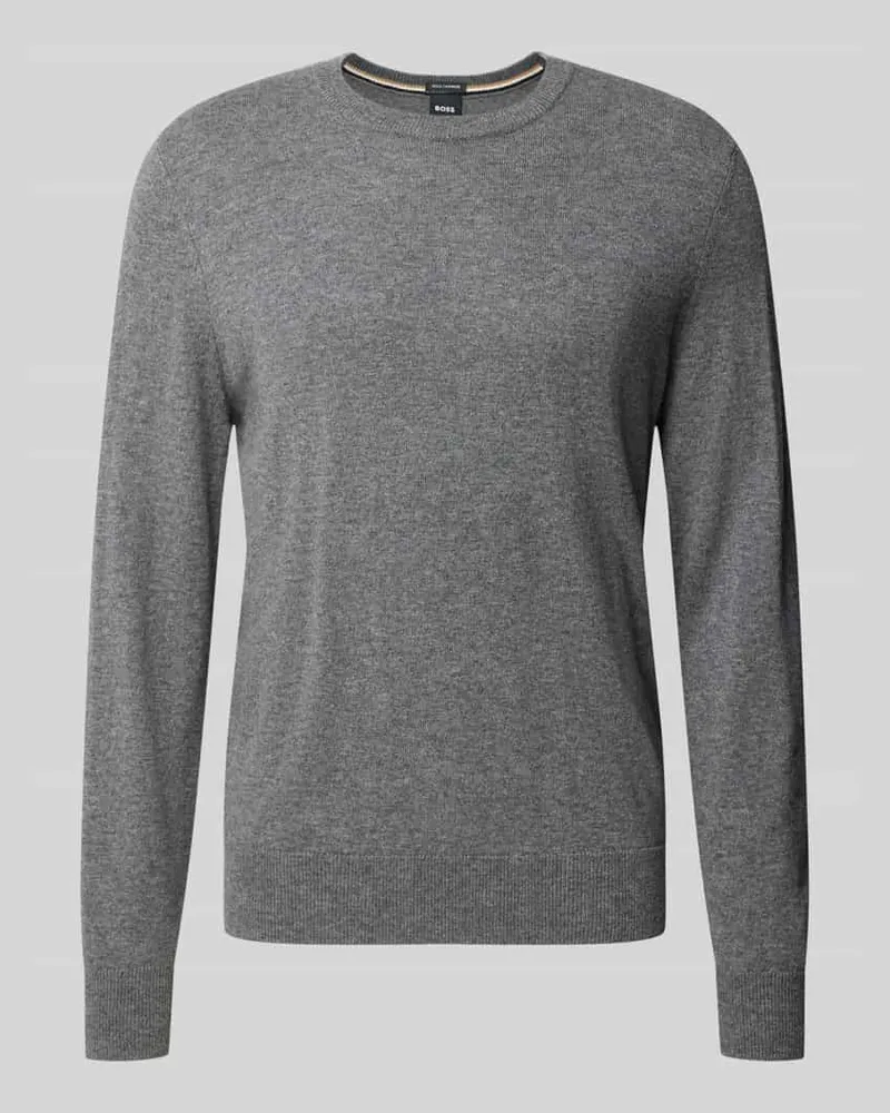 HUGO BOSS Pullover aus Wolle Kaschmir mit Rippabschlüssen Mittelgrau