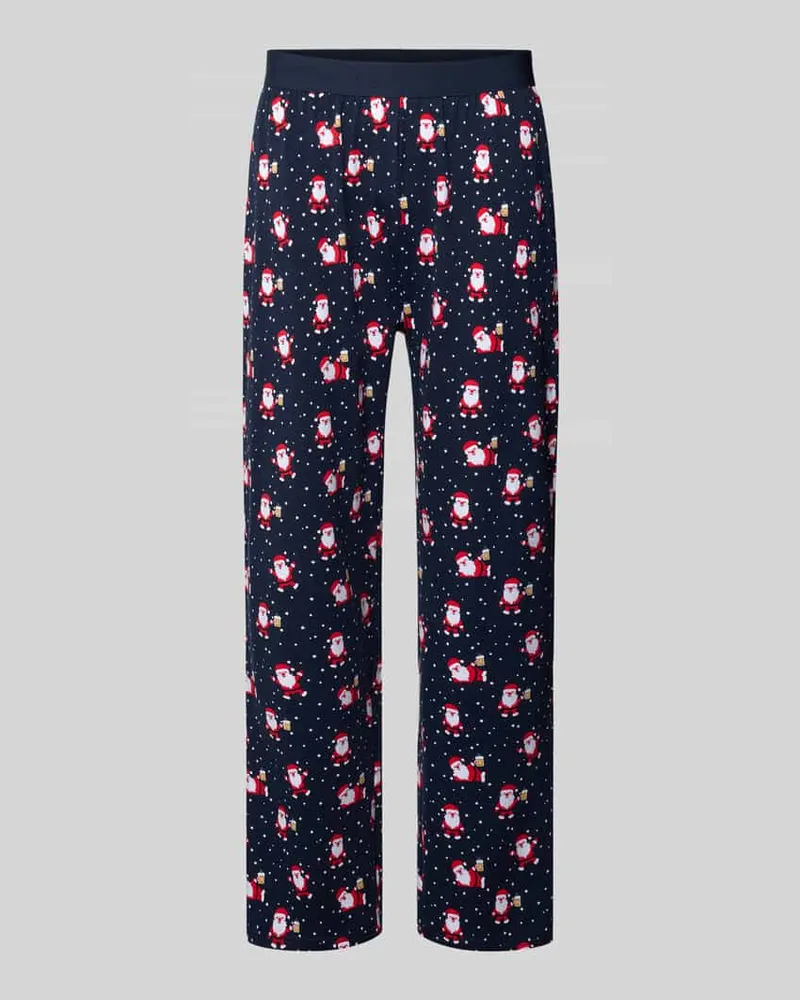 Christian Berg Pyjama-Hose mit elastischem Logo-Bund Dunkelblau