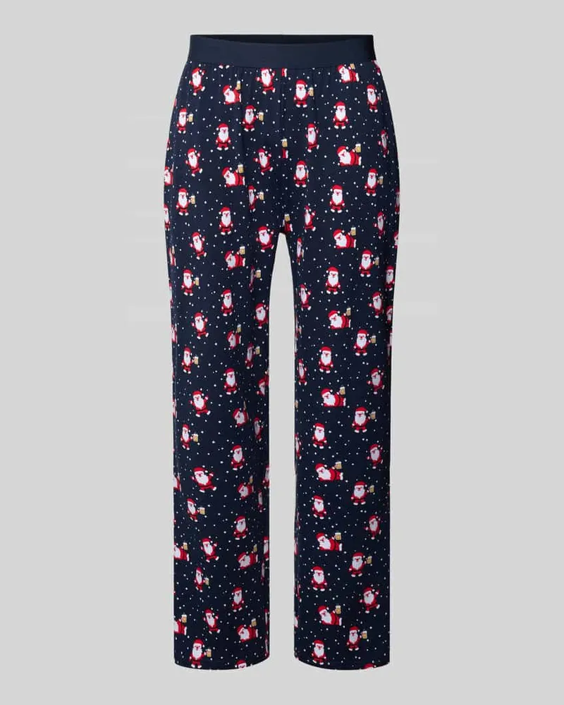 Christian Berg Pyjama-Hose mit elastischem Logo-Bund Dunkelblau