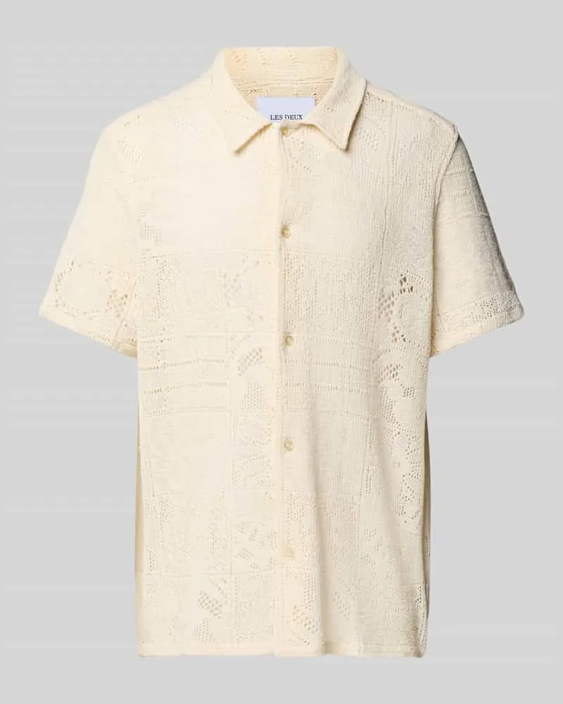 LES DEUX Regular Fit Freizeithemd mit Lochstickerei Modell 'Hector Offwhite