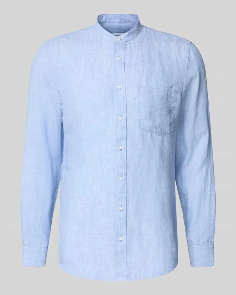 Seidensticker Slim Fit Leinenhemd mit Stehkragen Modell 'Mandarin Bleu