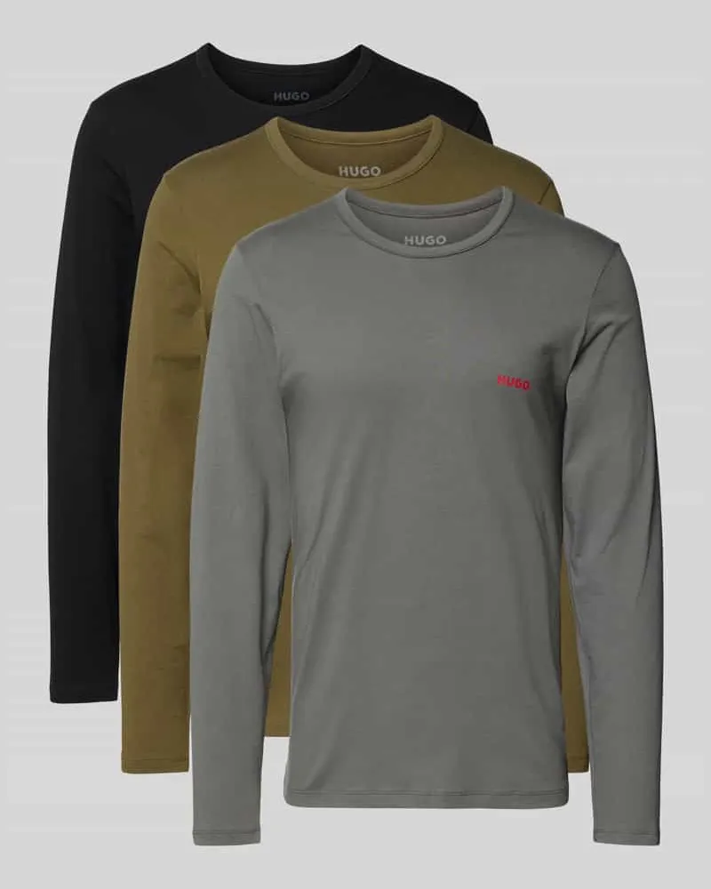 HUGO BOSS Regular Fit Langarmshirt aus reiner Baumwolle im 3er-Pack Oliv