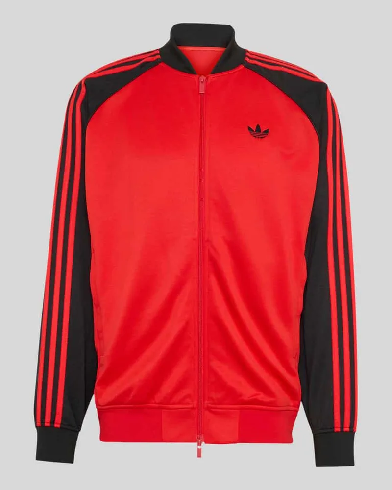 adidas Relaxed Fit Sweatjacke mit Logo-Stitching und Zweiwege-Reißverschluss Rot