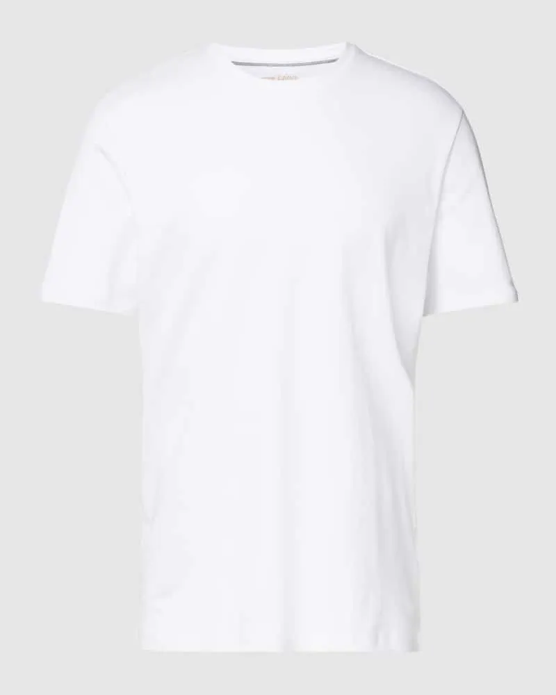 Christian Berg T-Shirt mit geripptem Rundhalsausschnitt Weiss
