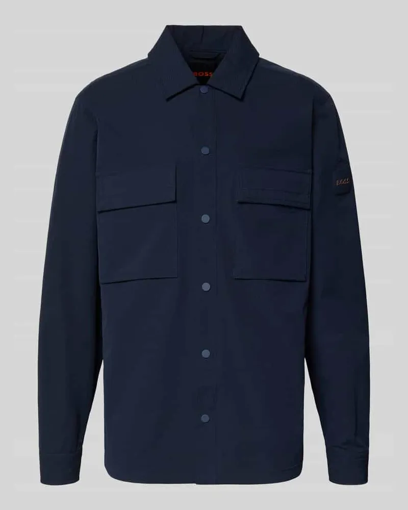 HUGO BOSS Regular Fit Hemdjacke mit Seersucker-Verarbeitung Marine