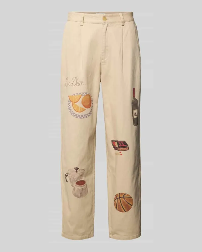 LES DEUX Stoffhose mit Motiv-Prints Modell 'Romeo Offwhite