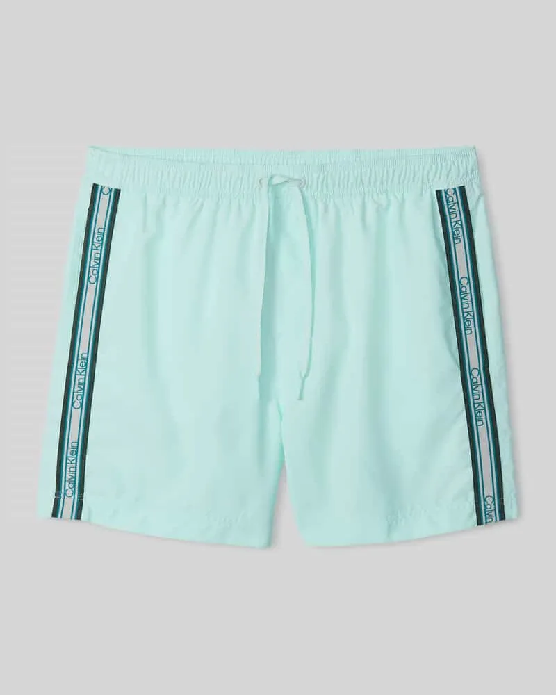 Calvin Klein Regular Fit Badeshorts mit Logo-Tape Tuerkis
