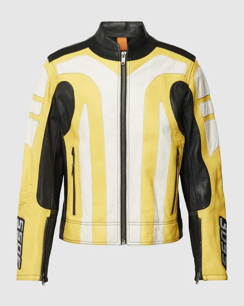HUGO BOSS Leder Jacke mit Color-Blocking-Design Modell 'Jocas 