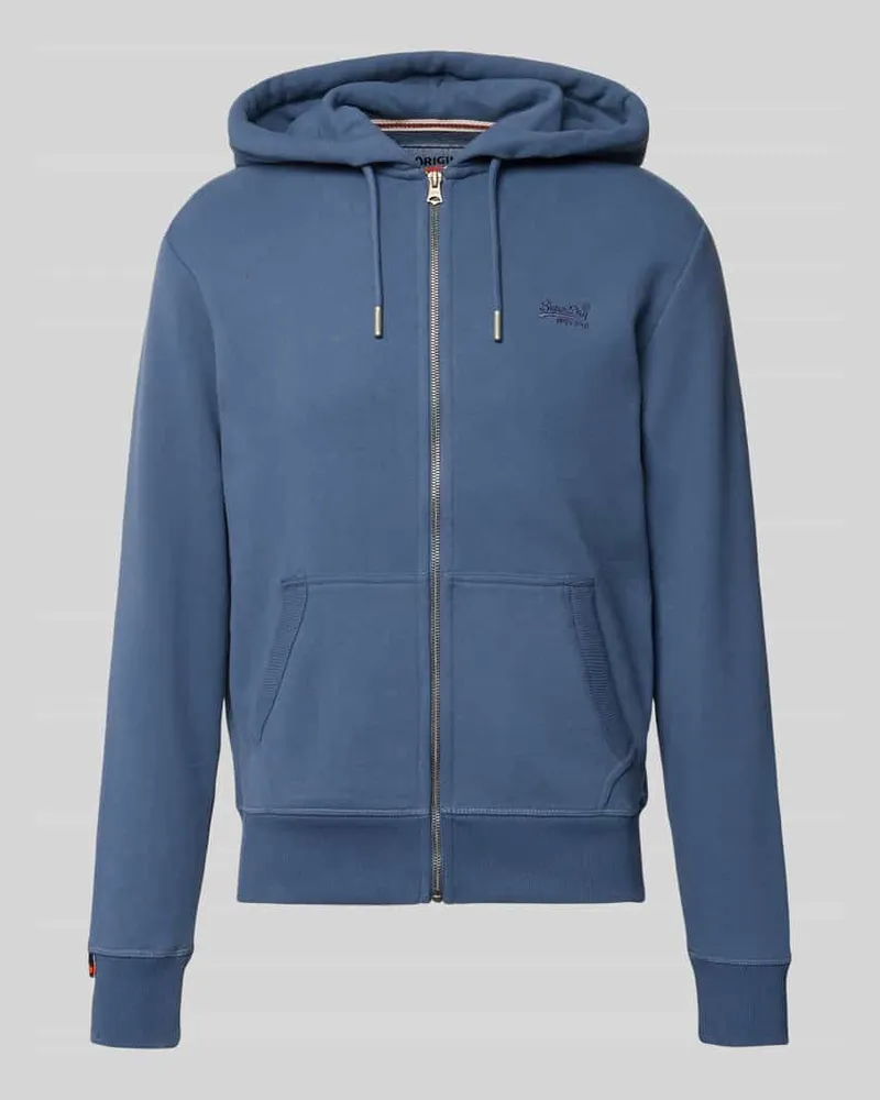 Superdry. Sweatjacke mit Kapuze und Logo-Stitching Dunkelblau