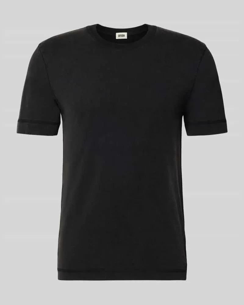 Drykorn T-Shirt mit geripptem Rundhalsausschnitt Dunkelgrau