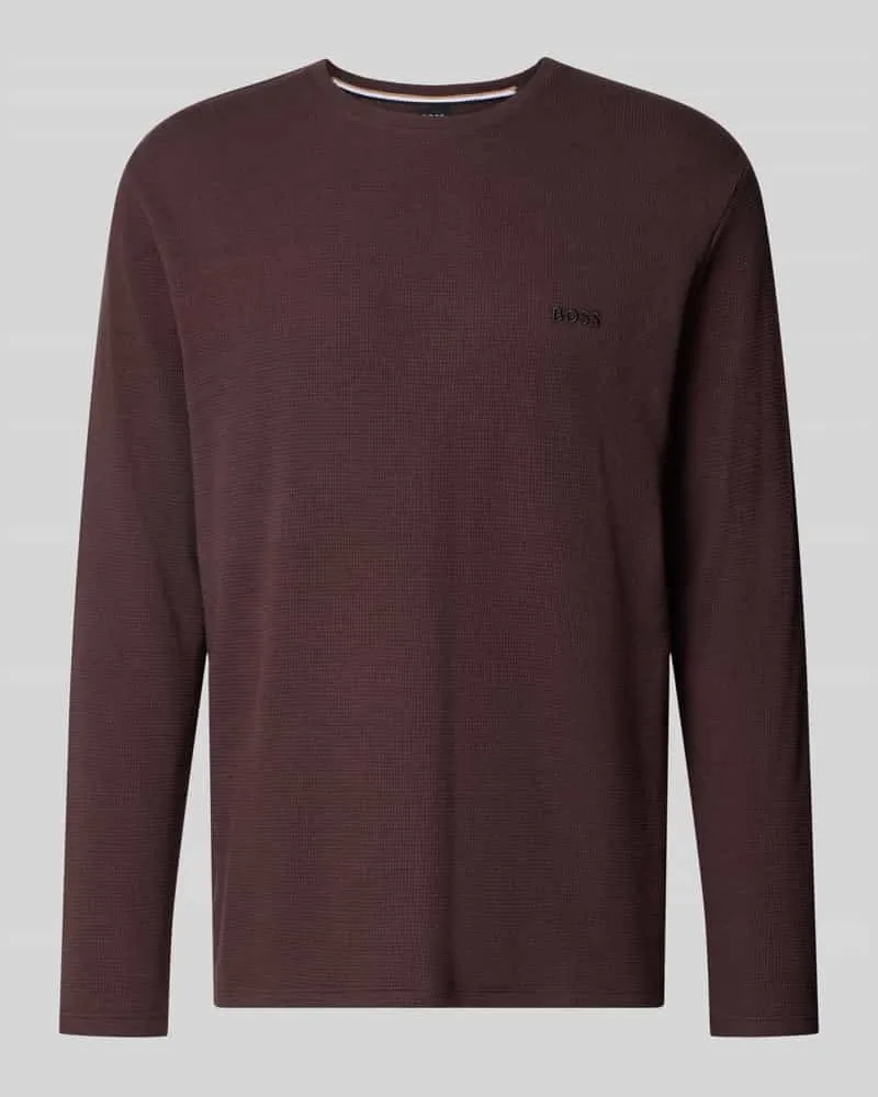 HUGO BOSS Regular Fit Langarmshirt aus Baumwoll-Mix Dunkelbraun