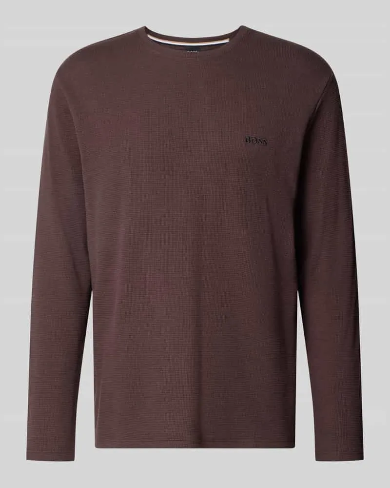 HUGO BOSS Regular Fit Langarmshirt aus Baumwoll-Mix Dunkelbraun