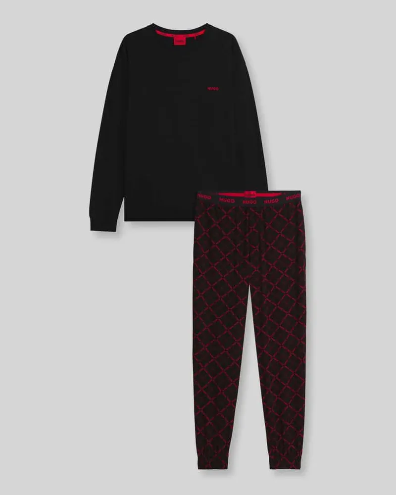 HUGO BOSS Relaxed Fit Pyjama aus Baumwoll-Mix mit Logo-Print Black