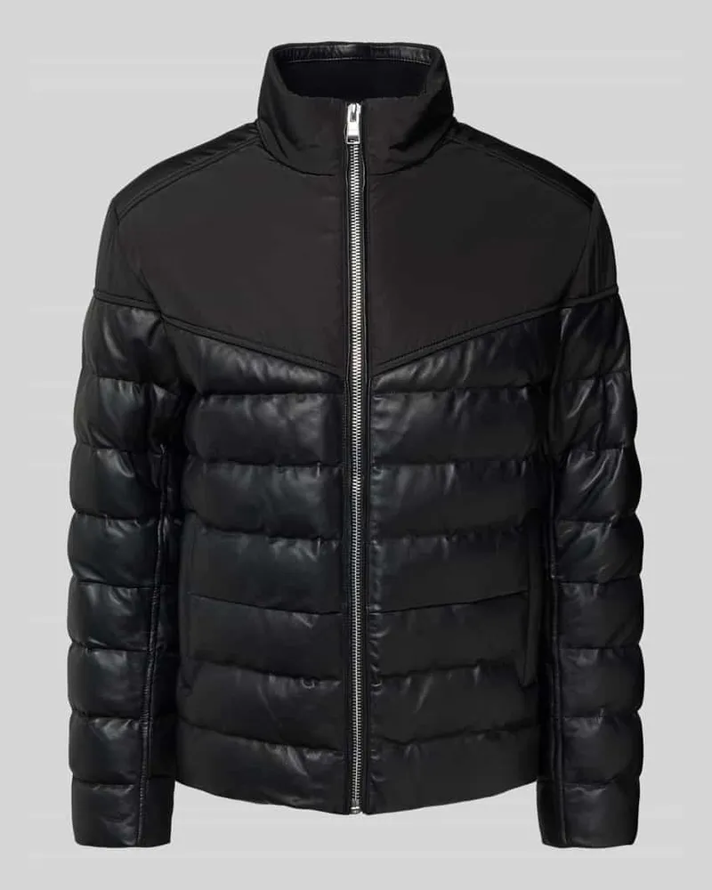HUGO BOSS Regular Fit Steppjacke aus Lammleder Modell 'MERSINO 1 Black