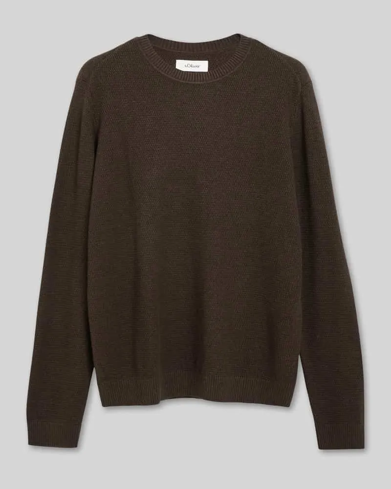 S.Oliver Pullover mit Strukturstrickoptik aus reiner Baumwolle Mittelbraun