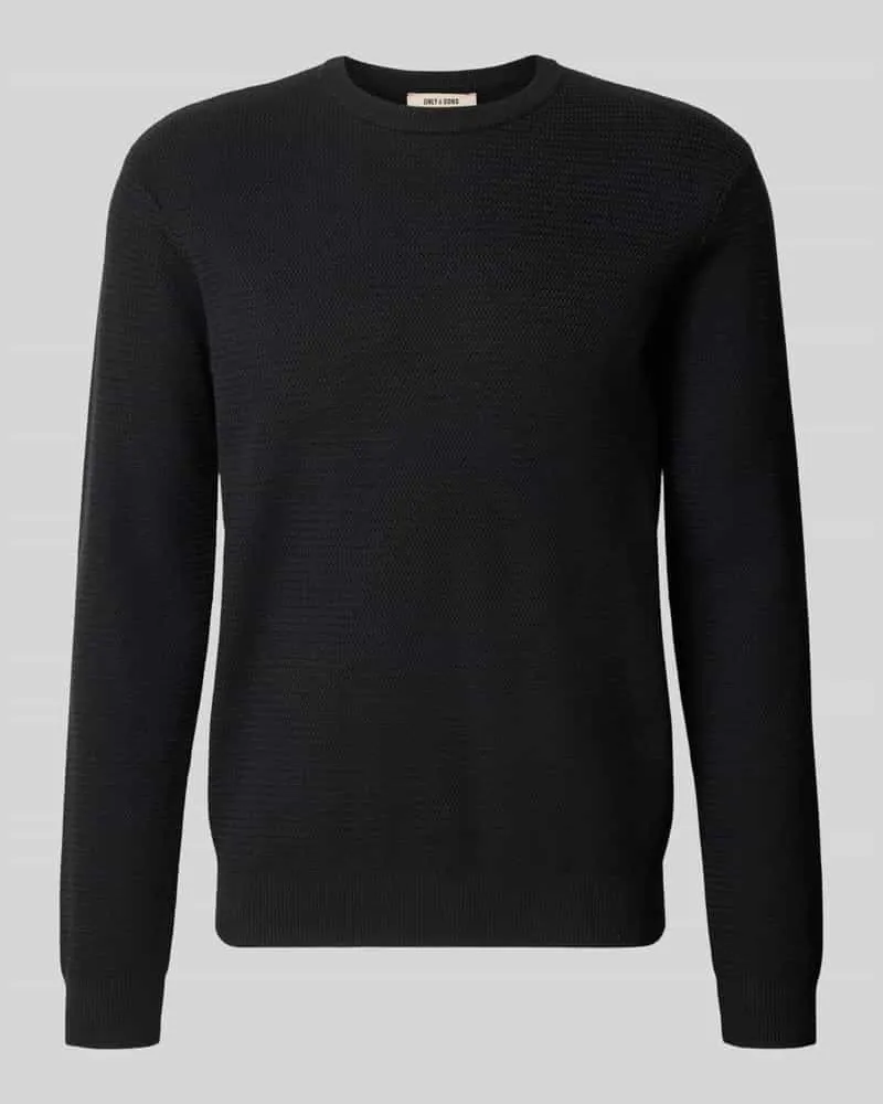 Only & Sons Strickpullover aus Viskose-Mix mit Jacquardstruktur und Rundhalsausschnitt Black