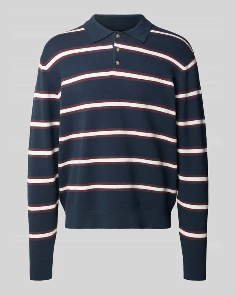 Jack & Jones Langarm-Poloshirt aus Viskose-Mix im Allover-Look Marine