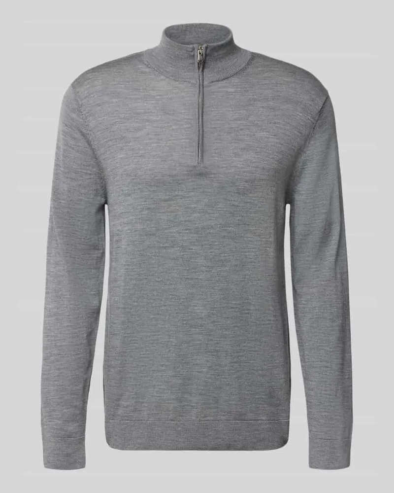 Selected Homme Regular Fit Troyer aus reiner Merinowolle Modell 'TRAY Mittelgrau