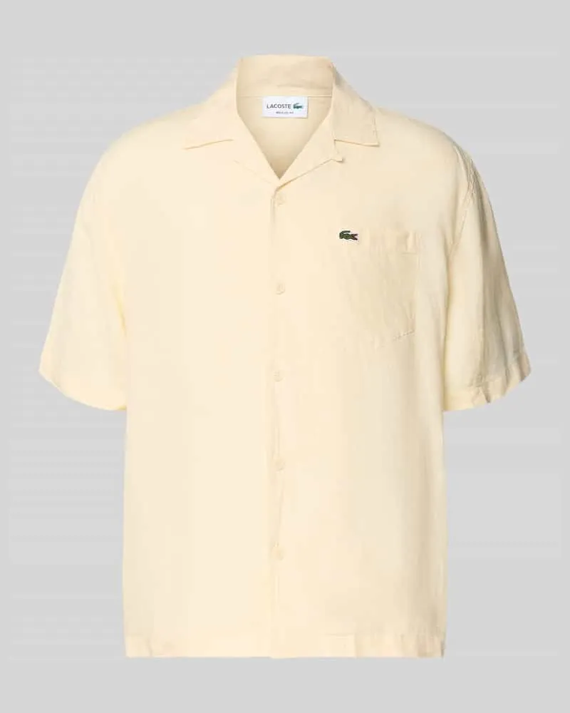 Lacoste Relaxed Fit Leinenhemd mit Resortkragen Beige