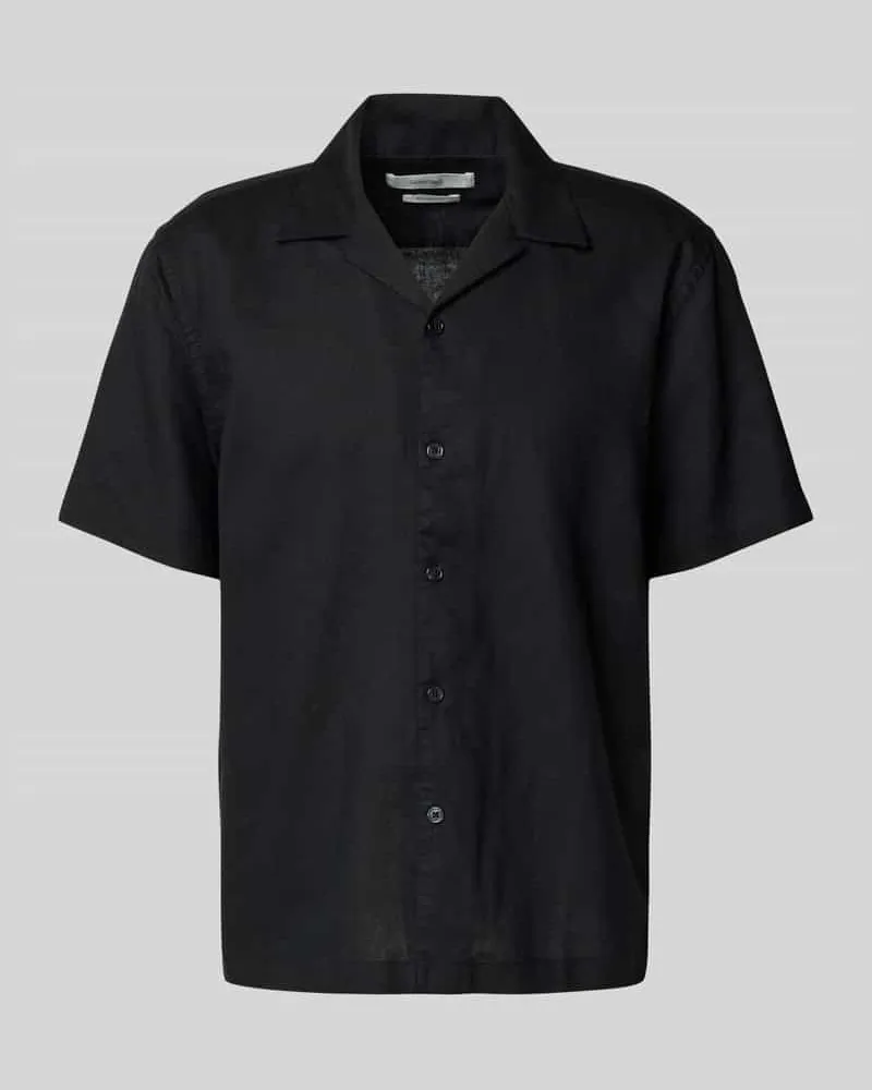 Selected Homme Relaxed Fit Freizeithemd aus Leinen-Baumwoll-Mix Modell 'RLXCLAY Black