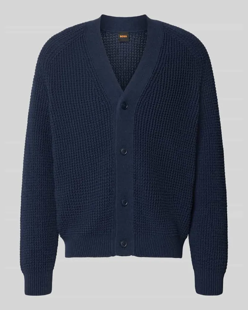 HUGO BOSS Regular Fit Strickjacke aus Baumwoll-Mix Modell 'Andemo Marine