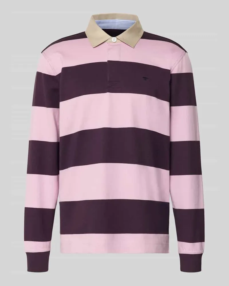 Fynch-Hatton Regular Fit Poloshirt mit Streifenmuster und Label-Stitching Aubergine