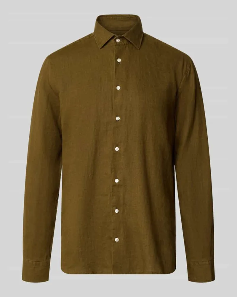 Seidensticker Regular Fit Business-Hemd aus Leinen mit Kentkragen Oliv