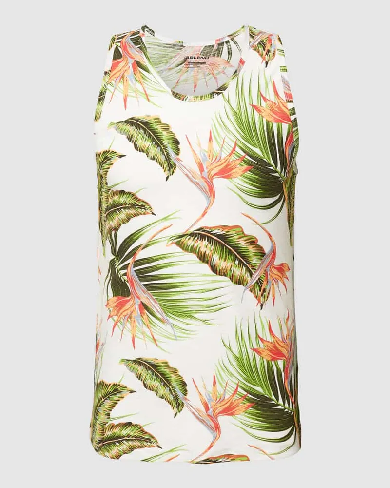Blend Tanktop aus Baumwolle mit Allover-Print Modell 'MULTI PALM Weiss