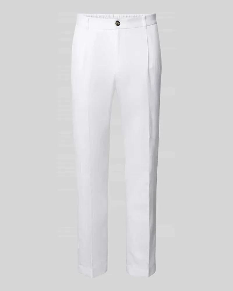 JOOP! Slim Fit Bundfaltenhose mit Leinen-Anteil Modell 'LESTER Weiss
