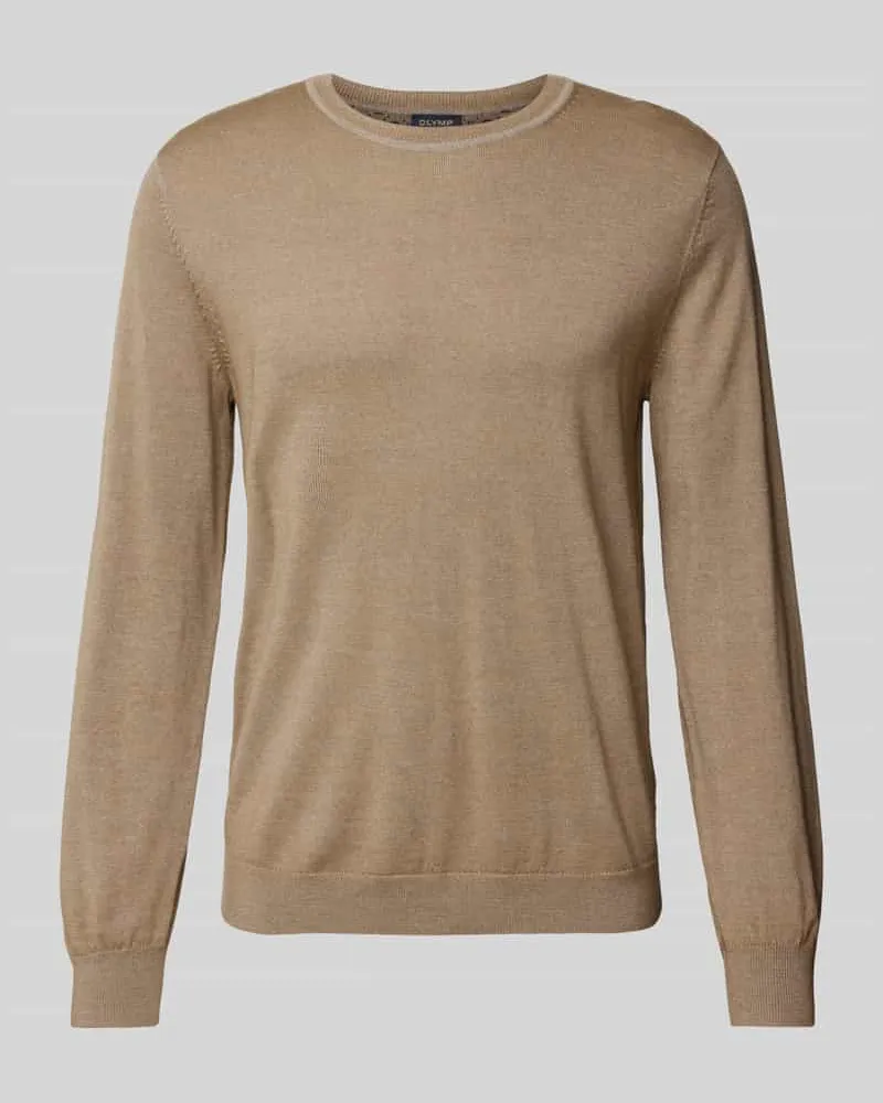 Olymp Slim Fit Strickpullover aus Schurwolle Modell 'MERINO Beige