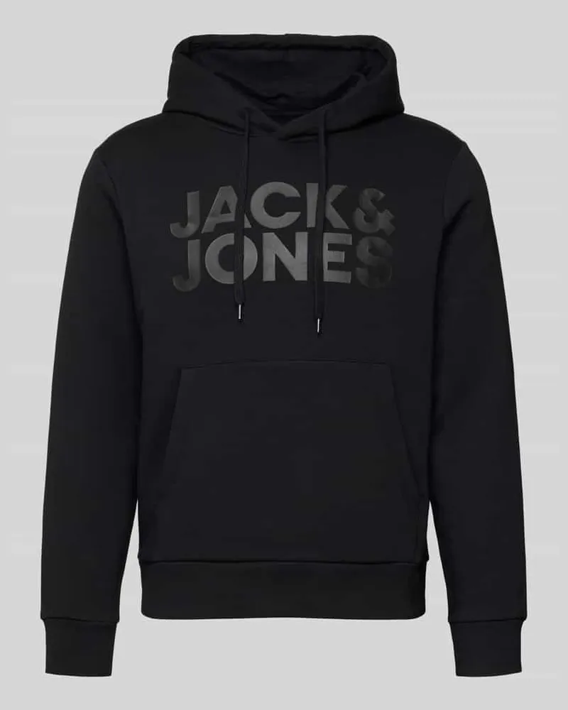 Jack & Jones Hoodie mit Label-Print und Känguru-Tasche Black