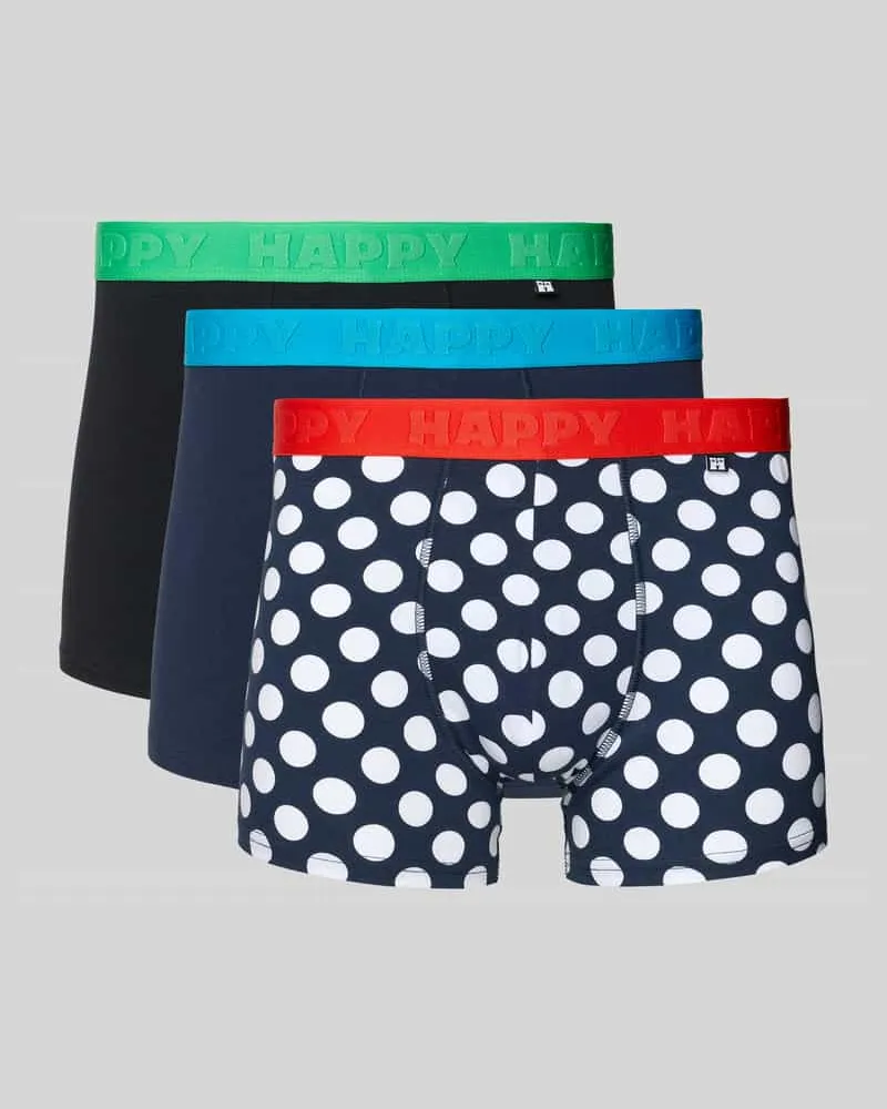 Happy Socks Slim Fit Pants mit Logo-Detail im 3er-Pack Marine