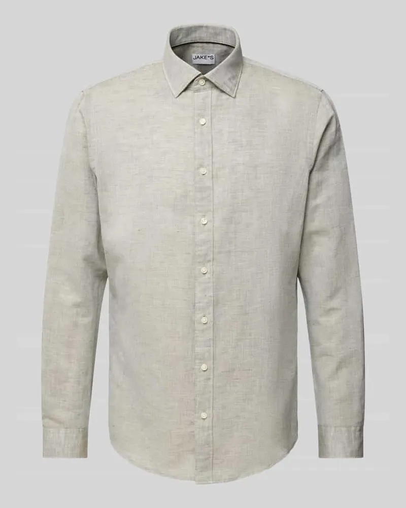 JAKE*S Slim Fit Freizeithemd aus Leinen-Baumwoll-Mix Hellgruen