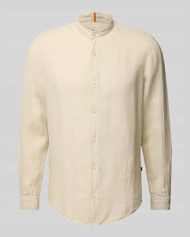 HUGO BOSS Regular Fit Leinenhemd mit Stehkragen Modell 'Race Sand