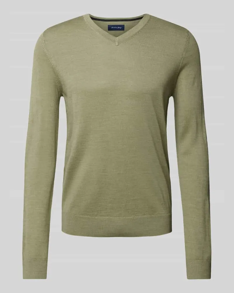 Christian Berg Regular Fit Strickpullover mit Woll-Anteil Oliv