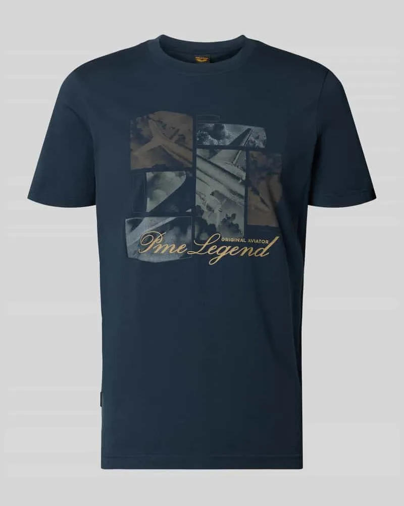 PME Legend T-Shirt mit Label-Print und Rundhalsausschnitt Marine