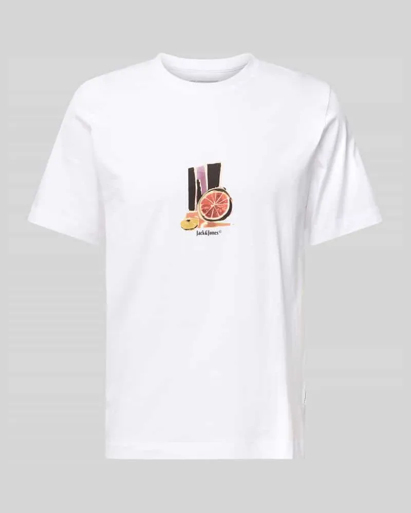 Jack & Jones T-Shirt mit geripptem Rundhalsausschnitt Modell 'VARENNA Weiss