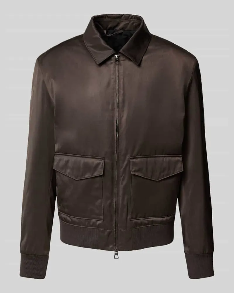HUGO BOSS Regular Fit Bomberjacke mit Baumwoll-Anteil - BECKHAM x Dunkelbraun