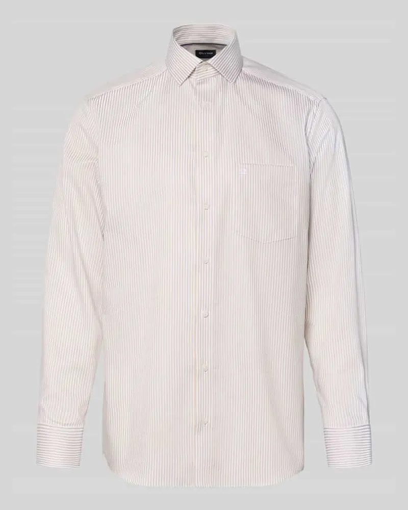 Olymp Regular Fit Businesshemd aus reiner Baumwolle mit Kentkragen Sand