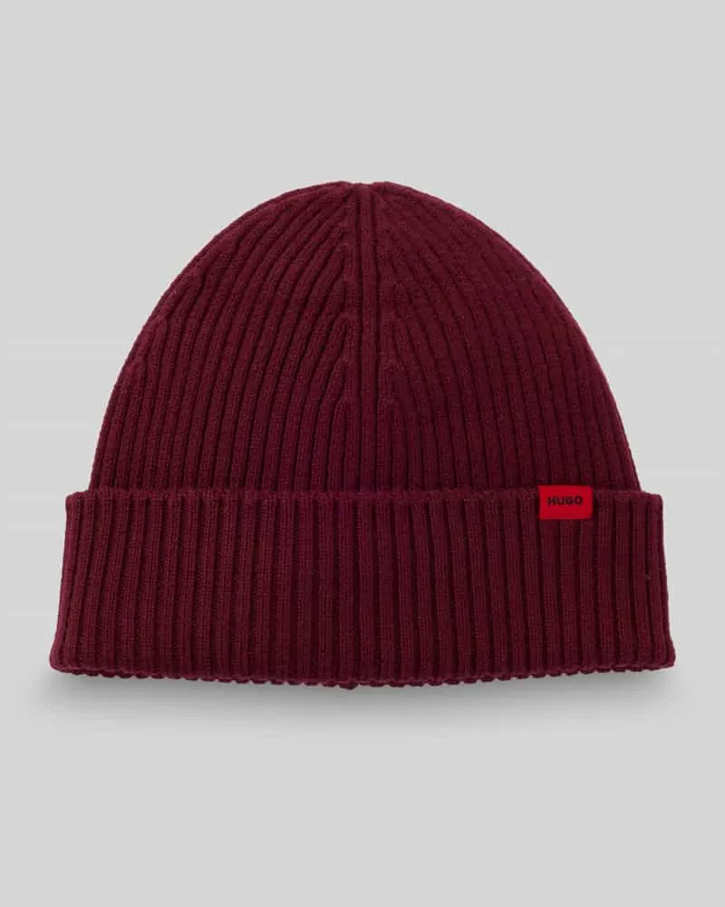 HUGO BOSS Beanie aus reiner gerippter Schurwolle Modell 'XOLA Dunkelrot