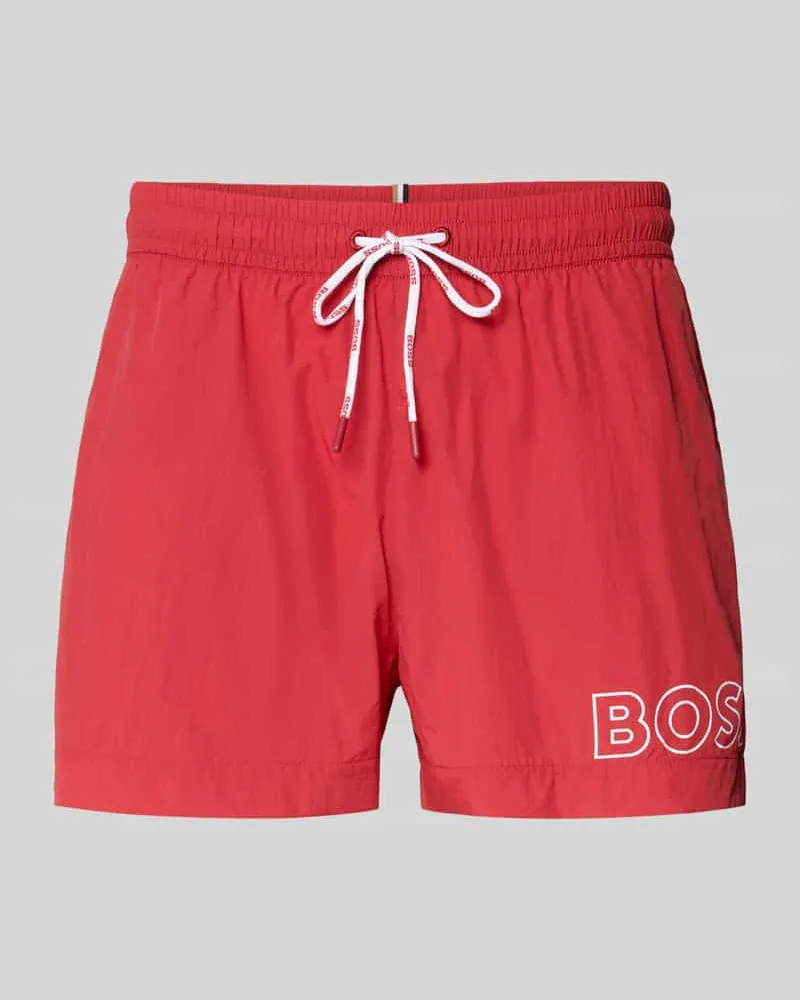 HUGO BOSS Regular Fit Badeshorts mit Label Print Modell 'MOONEYE Rot