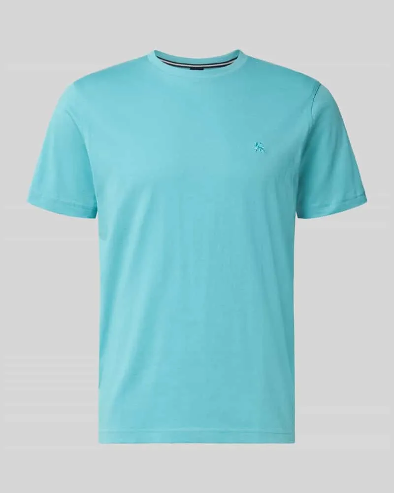 Lerros T-Shirt mit Rundhalsausschnitt und Logo-Stitching Tuerkis