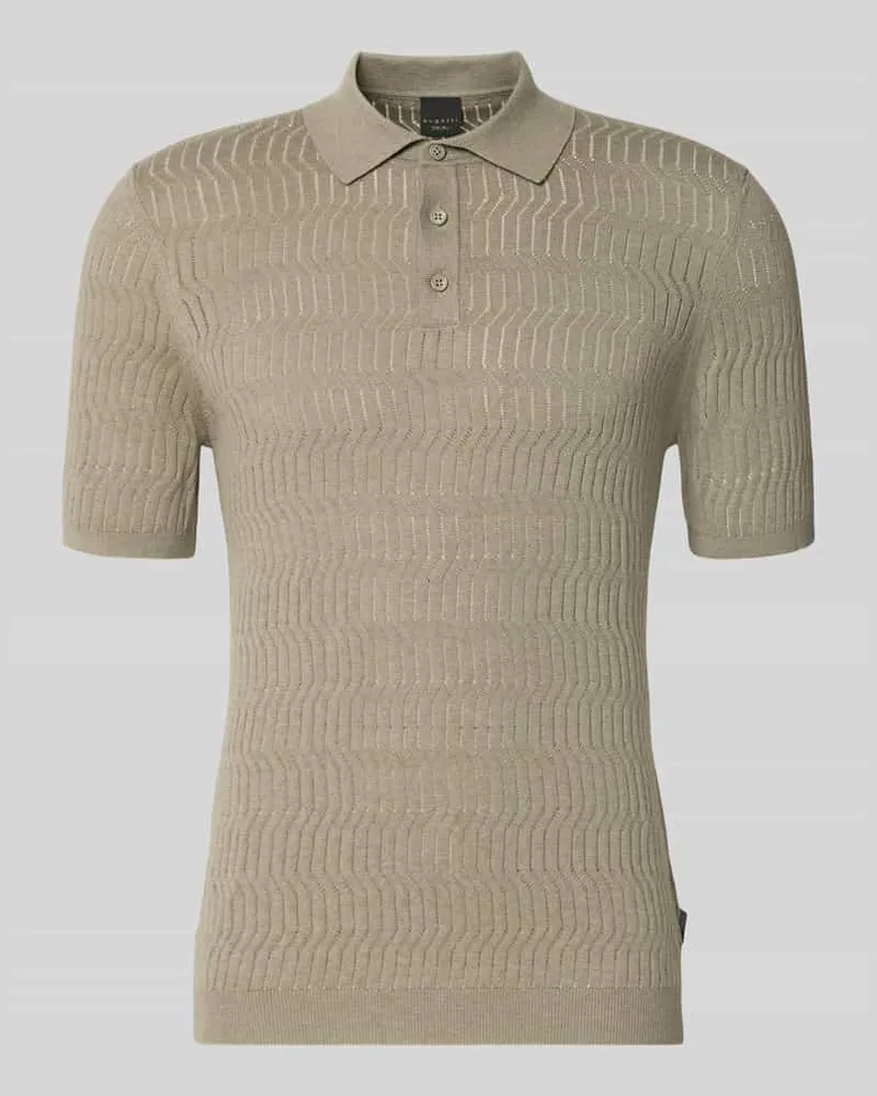 Bugatti Slim Fit Strick-Poloshirt mit Knopfleiste Sand