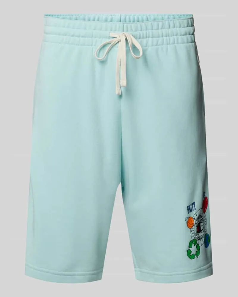 Champion Regular Fit Sweatshorts mit Motiv-Print Hellblau
